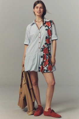 Maeve Short-Sleeve Bubble Mini Shirt Dress | Anthropologie (US)