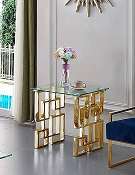 Meridian Furniture Pierre Collection Modern | Contemporary Square Glass End Table with Stainless ... | Amazon (US)