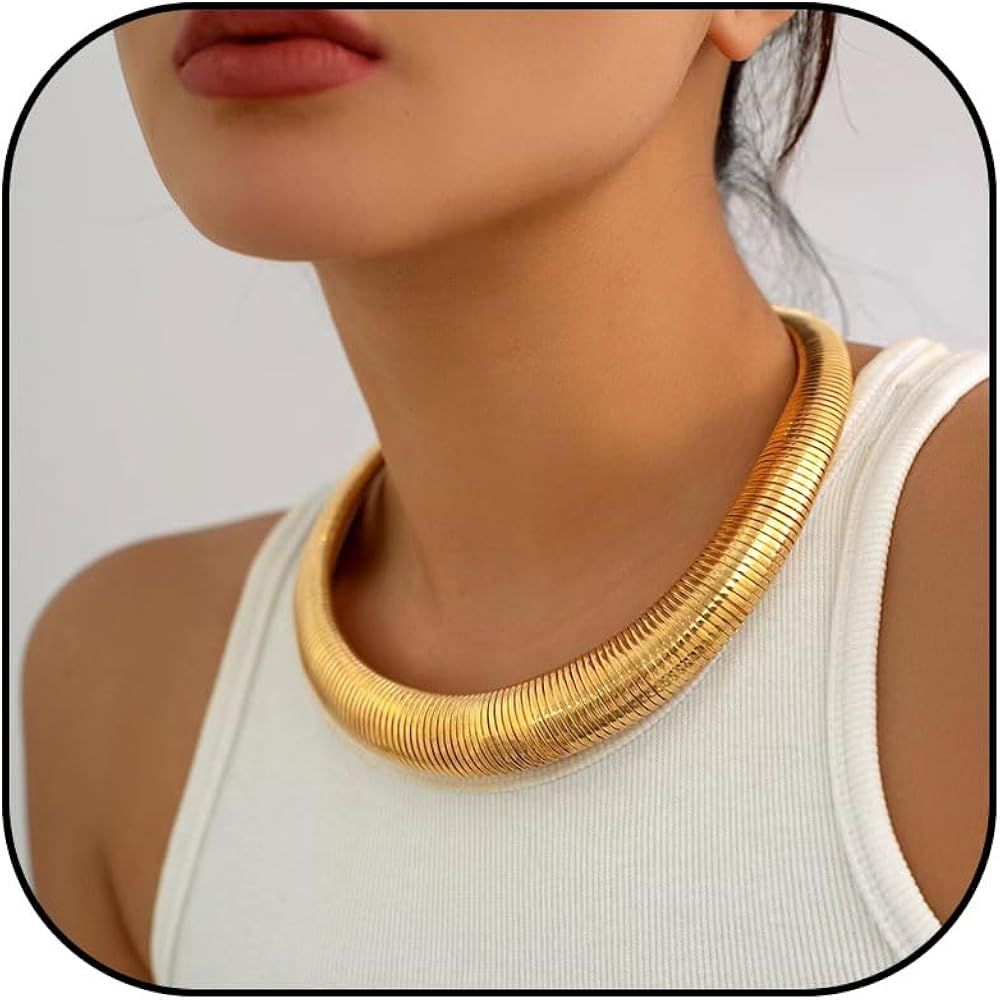 Chunky Gold Necklace Chunky Necklaces for Women Gold Collar Necklace Statement Necklace Snake Cho... | Amazon (US)