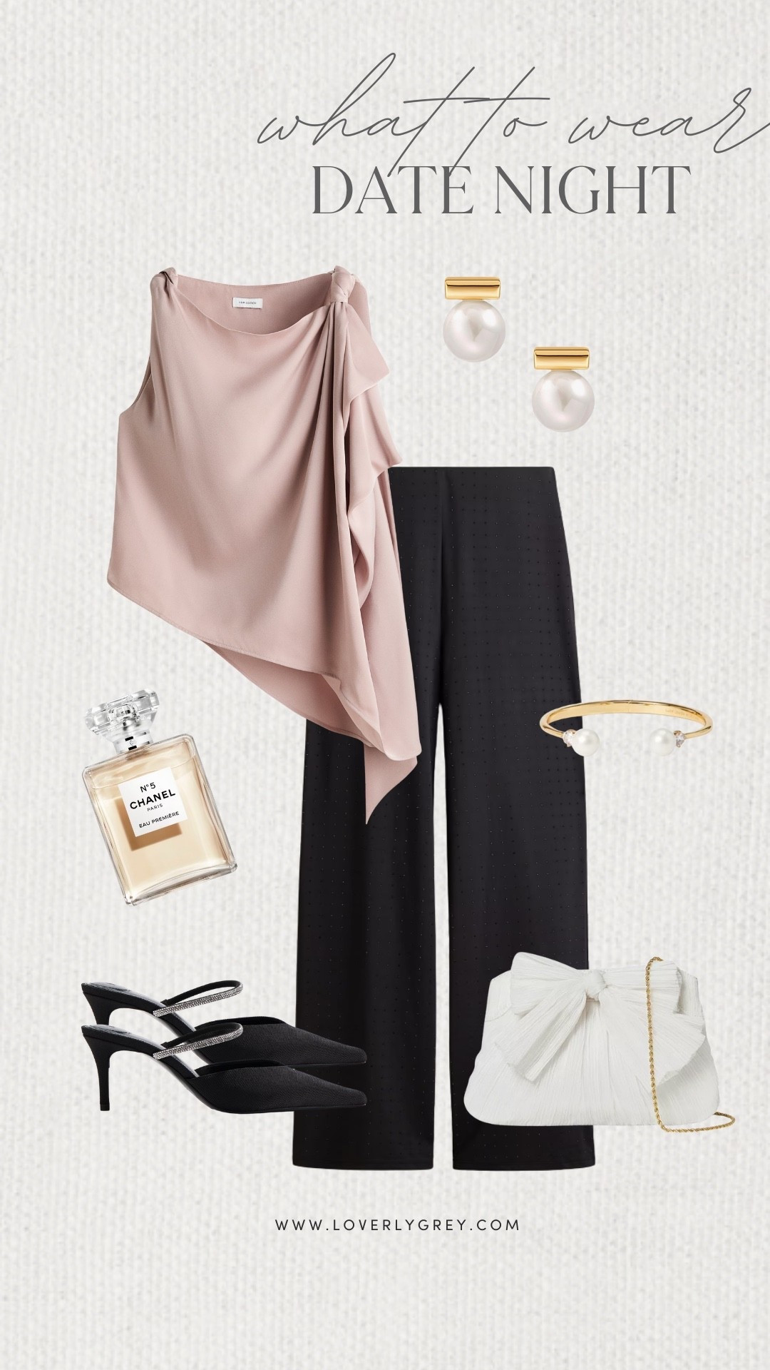 Loverly Grey, what to wear for date night! I am loving this H&M top paired with black trousers and heels. I accessorize with pearl jewelry & a white purse with a bow detail! Loverly Grey, what to wear, date night 

#LTKShoeCrush #LTKItBag #LTKStyleTip