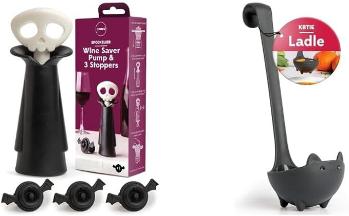 Bundle of 2! OTOTO Spookelier Wine Saver Pump and Wine Stopper + OTOTO Katie Cat Soup Ladle | Amazon (US)