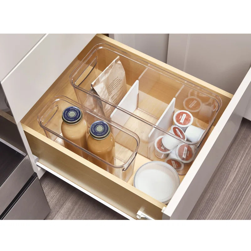 iDesign Crisp Divided Organizer Bin with Handles, 6" x 8" x 14", Clear/Matte White & Reviews | Wa... | Wayfair North America