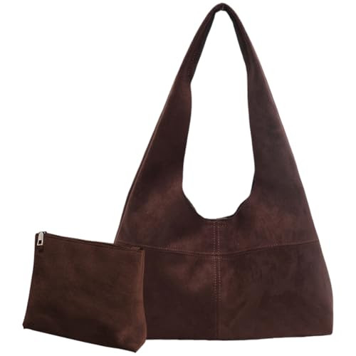 Leather Hobo Bags for Women Brown Purses Suede Purse Slouchy Tote Bag Suede Tote Bag Fall Purses Handbag | Amazon (US)