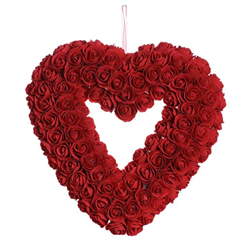 JINGHONG Valentine's Day Wreath 13 Inch Artificial Valentines Day Wreaths Romantic Heart Wreath for Valentines Gifts Anniversary Wedding Candlelight Dinner Decor(Red) | Amazon (US)