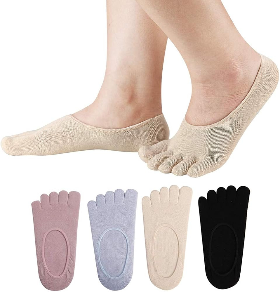 Women's Toe socks Cotton Lightweight No Show Five Fingers Running Socks 4 Pack | Amazon (US)