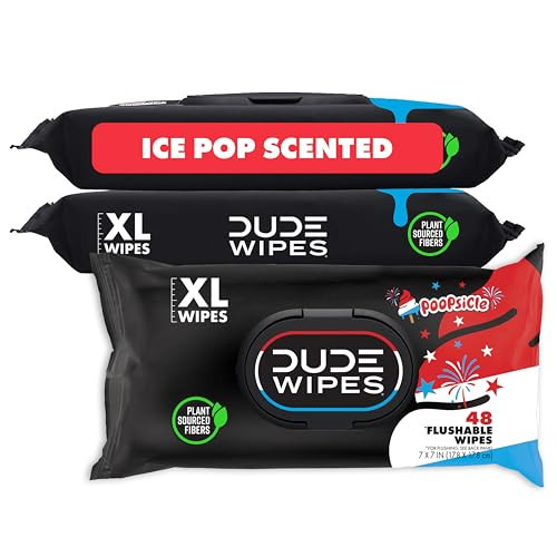 DUDE Wipes Poopsicle Flushable Wipes - Ice Pop Scented Extra-Large Adult Wet Wipes - 3 Pack (144 Count) - Infused with Vitamin E and Aloe - Septic and Sewer Safe | Amazon (US)