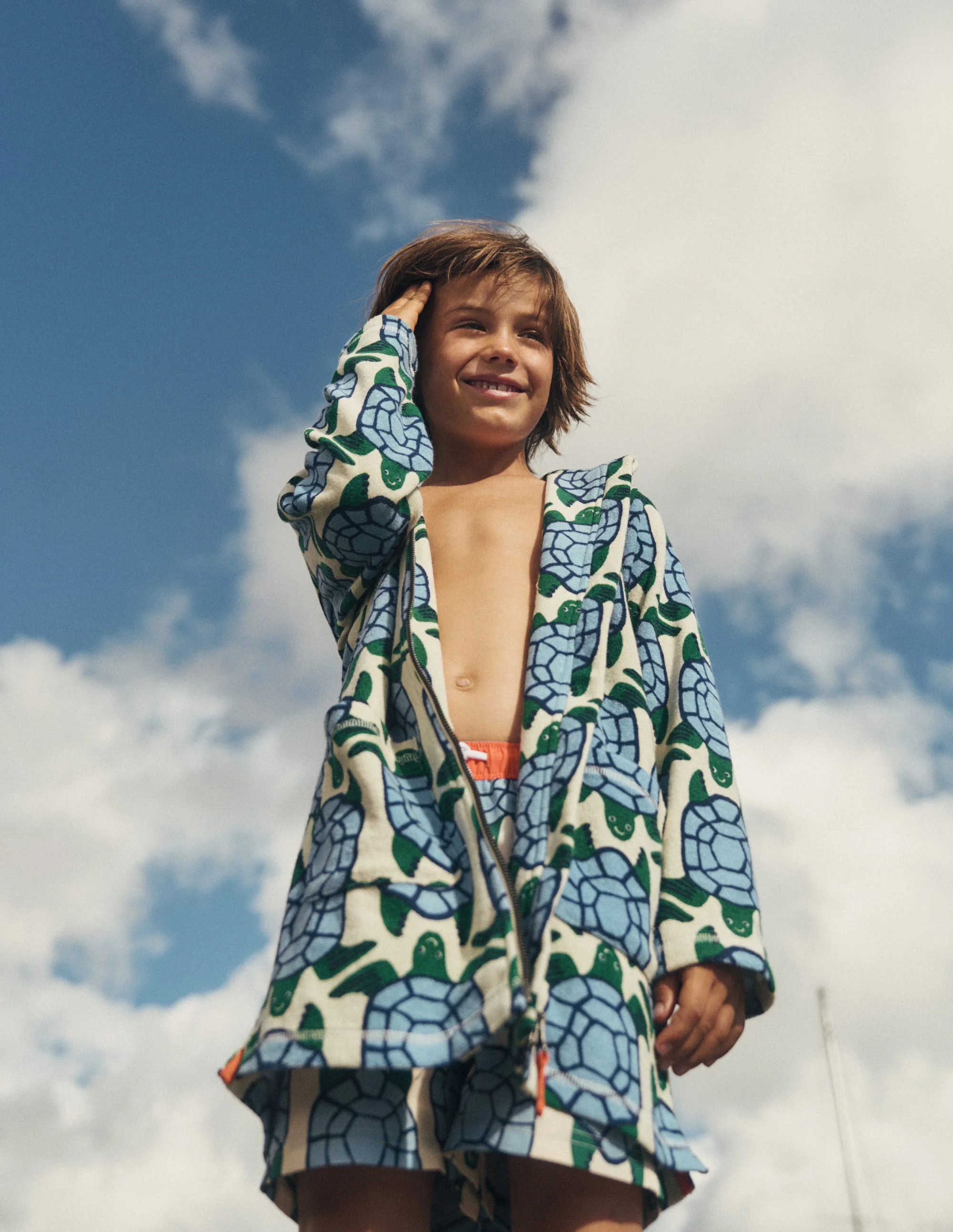 Towelling Zip-Up Throw-On-Calico White Turtles | Boden (US)