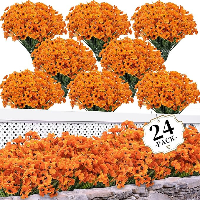 24 Bundles Artificial Mums for Outdoors/Indoors Faux Mums for Outdoor Planters, Fall Flowers Arti... | Amazon (US)