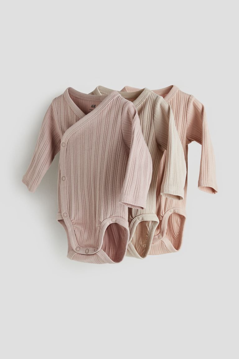 3-pack Wrapover Bodysuits - Light dusty pink/beige - Kids | H&M US | H&M (US + CA)