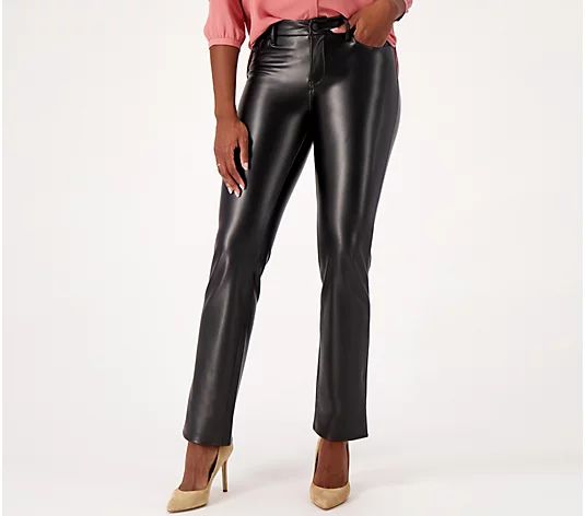 NYDJ Marilyn Straight Faux Leather Pants- Black - QVC.com | QVC