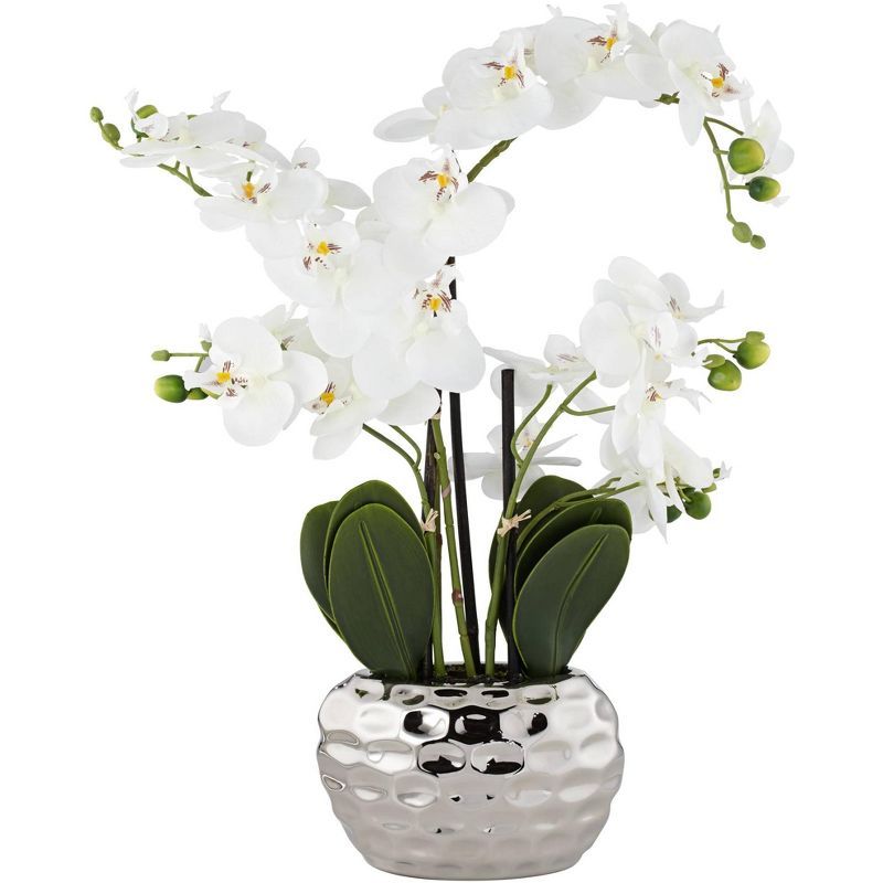 Dahlia Studios Potted Faux Artificial Flowers Realistic White Phalaenopsis Orchid in Silver Pot H... | Target