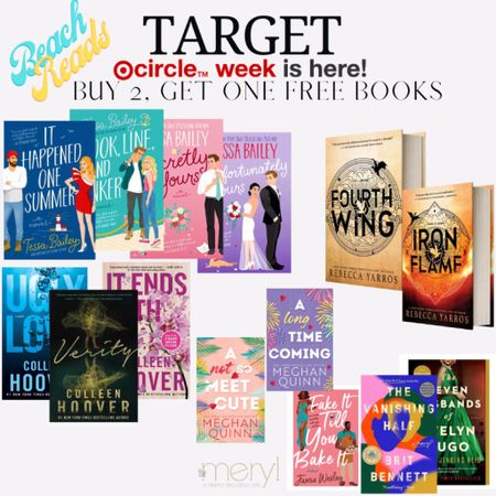 Target Circle Deals on Books - buy 2 get 1 free. Here are some if my faves, perfect for summer and of course the beach or pool. 
Target Circle Colleen Hoover Tessa Bailey Rebecca Yarros Meghan Quinn Beach Reads Novels Favorite Books 

#LTKxTarget #LTKfindsunder50 #LTKsalealert