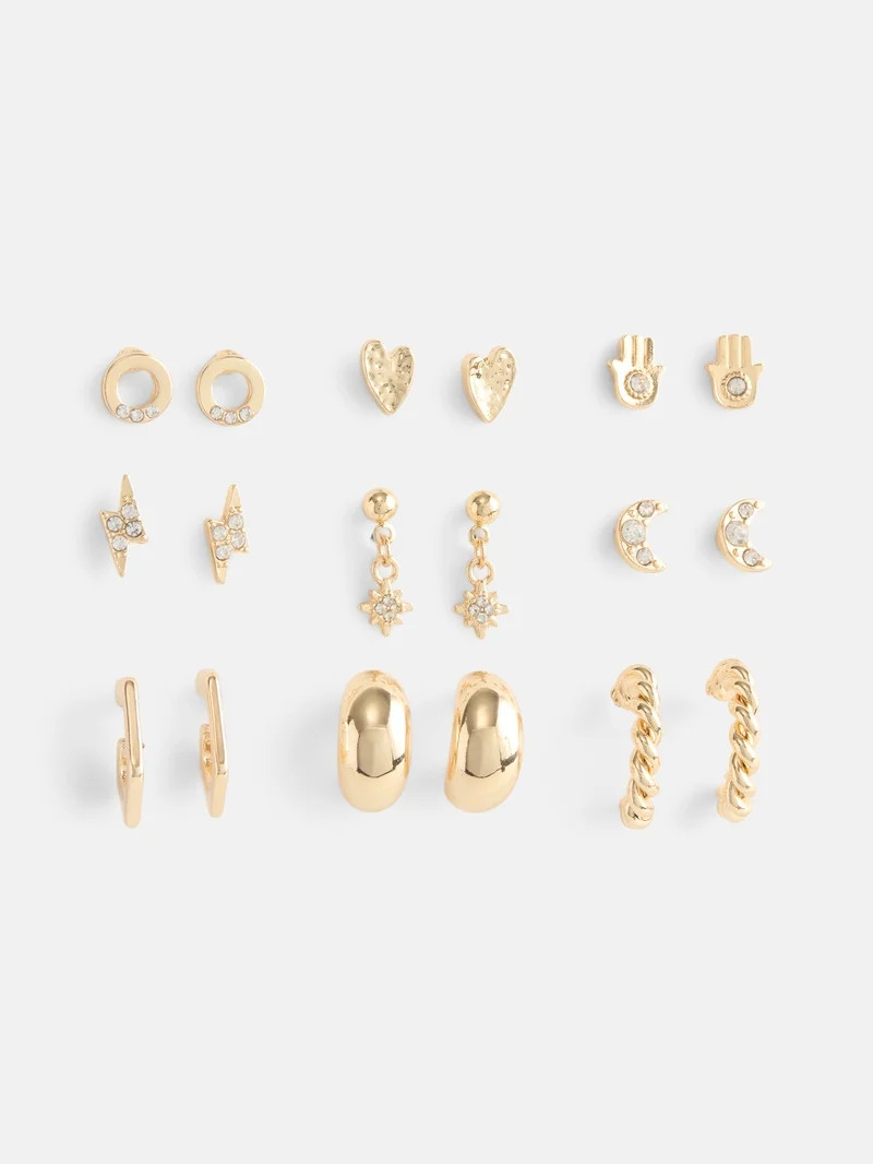 No Boundaries Women's Gold-Tone Stone Hand Twist Hoop Multi Earrings Set, 9-Pairs | Walmart (US)