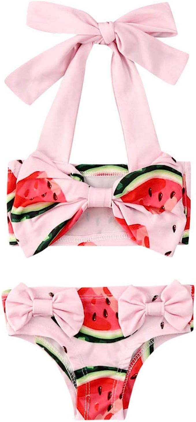 Cute Watermelon Print Baby Girls 2Pcs Bikini Bathing Swimsuit Halter Tube Tops Floral Bottoms Sum... | Amazon (US)