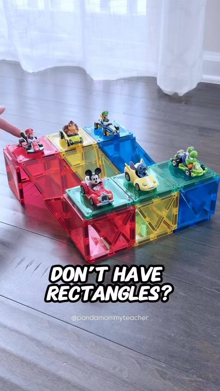 🏁 No rectangles? No problem! 🏎️✨ Use long triangles to build this simple track race! Kids can park their cars on top, then watch them slide down to the finish line. 🎉 Endless fun with magnetic tiles—creativity always wins! 🛞

🚦 #MagneticTiles #STEMPlay #CreativeKids #magnatiles