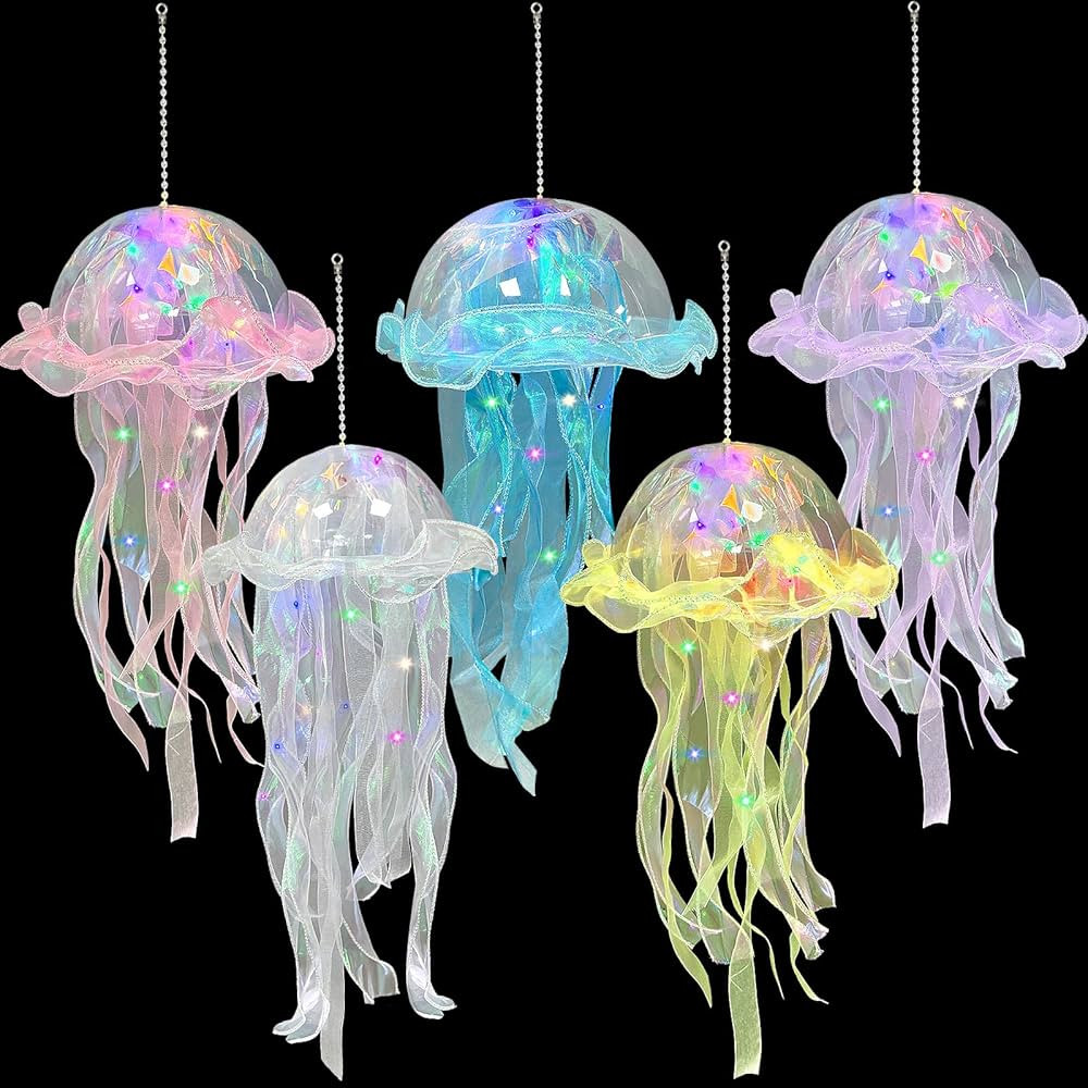 5PCS LED Jellyfish Lantern, Hanging Party Lights Mermaid Birthday Decorations Colorful Glitter Je... | Amazon (US)