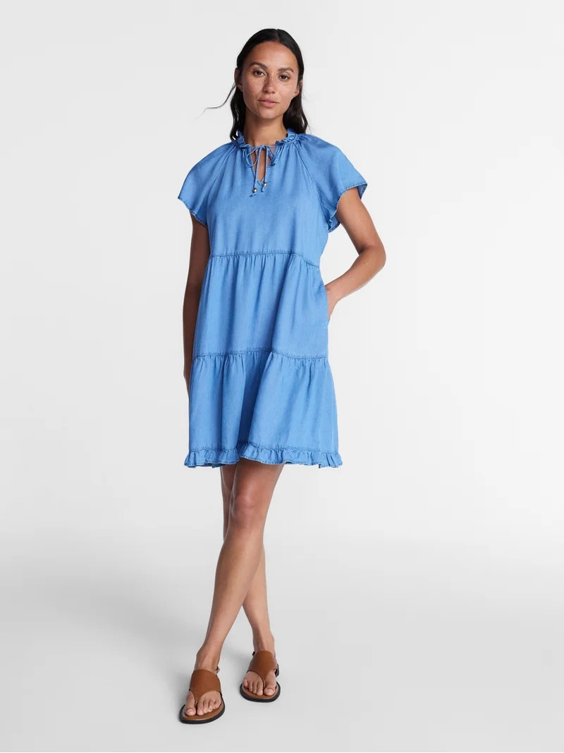 Time and Tru Women's Tiered Mini Dress with Flutter Sleeves, Sizes XS-XXXL | Walmart (US)