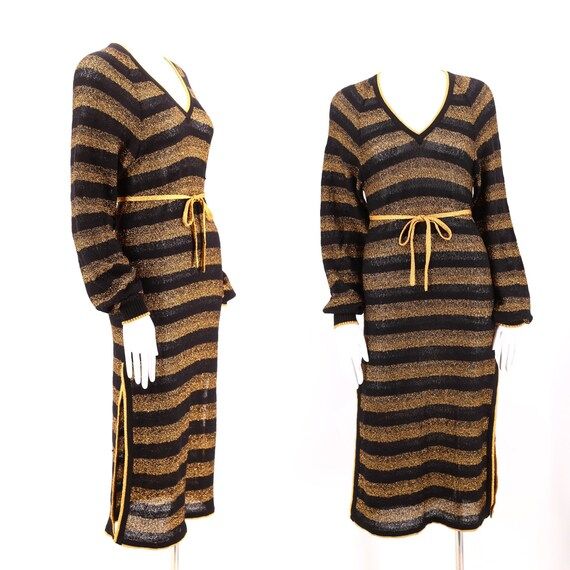 70s VALENTINO gold metallic lurex sweater dress / vintage | Etsy | Etsy (US)