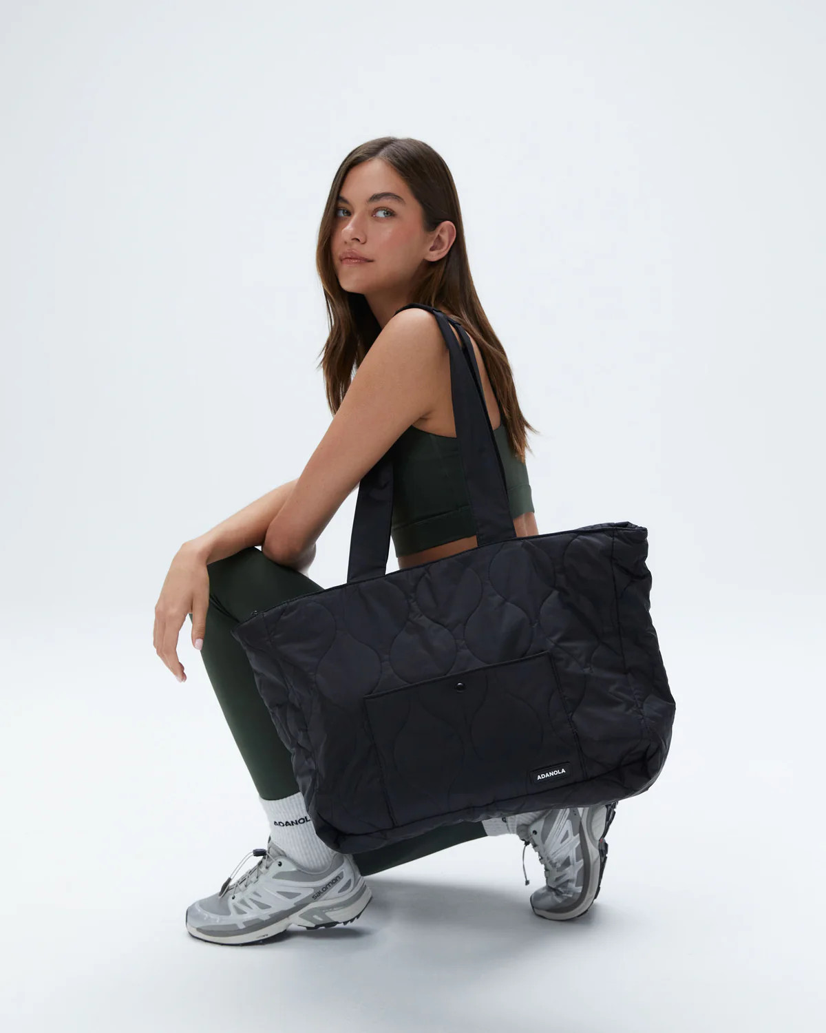 Quilted Nylon Tote Bag - Black | Adanola UK