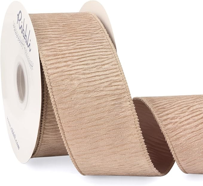 Ribbli Camel Crinkled Velvet Wired Ribbon 2.5 Inch Velvet Christmas Ribbon for Gift Wrapping Chri... | Amazon (US)