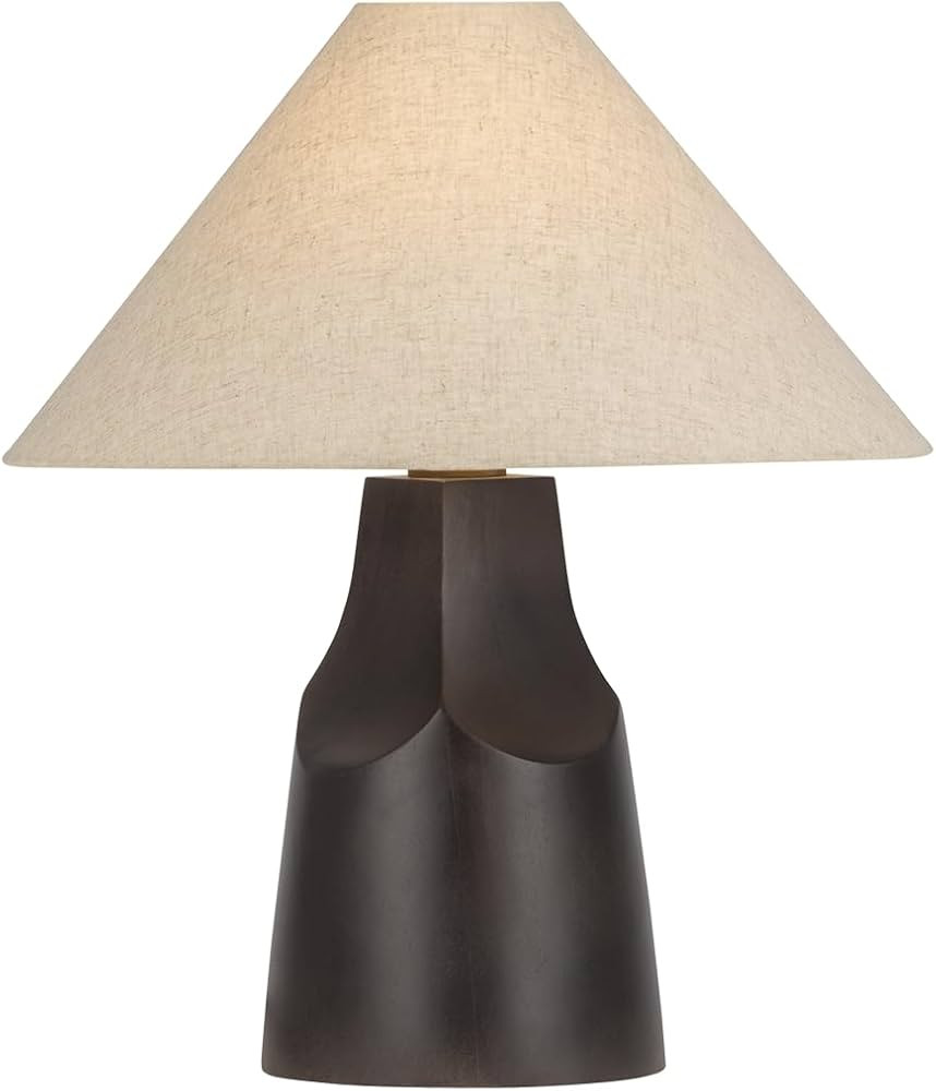 Troy Lighting Hewn 1-Light Table Lamp | Patina Brass | Beige Linen Shade | Hand-Carved Wood Base ... | Amazon (US)