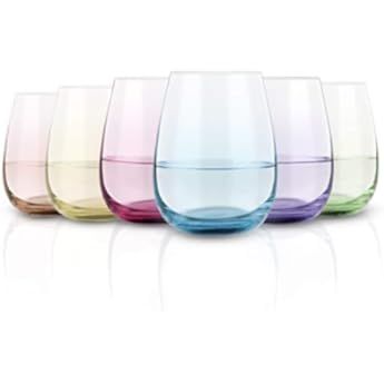 Colored Wine Glass Set, Large 12 oz Glasses Set of 6, Unique Italian Style Tall Stemless for Whit... | Amazon (US)