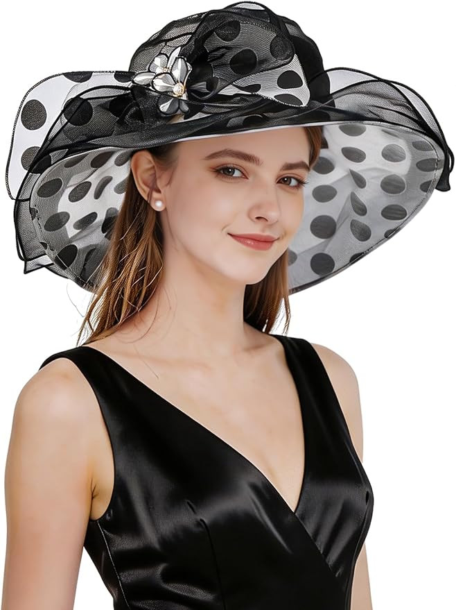 Z&X Organza Church Fascinator Wedding Tea Party Derby Hats for Women Flower Wide Brim Sun Hats | Amazon (US)