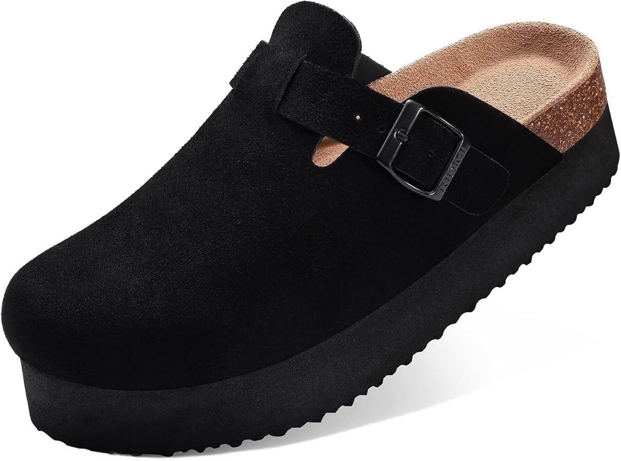 KIDMI Women's Platform Clogs Leather Mules Cork Footbed Potato Shoes | Amazon (US)