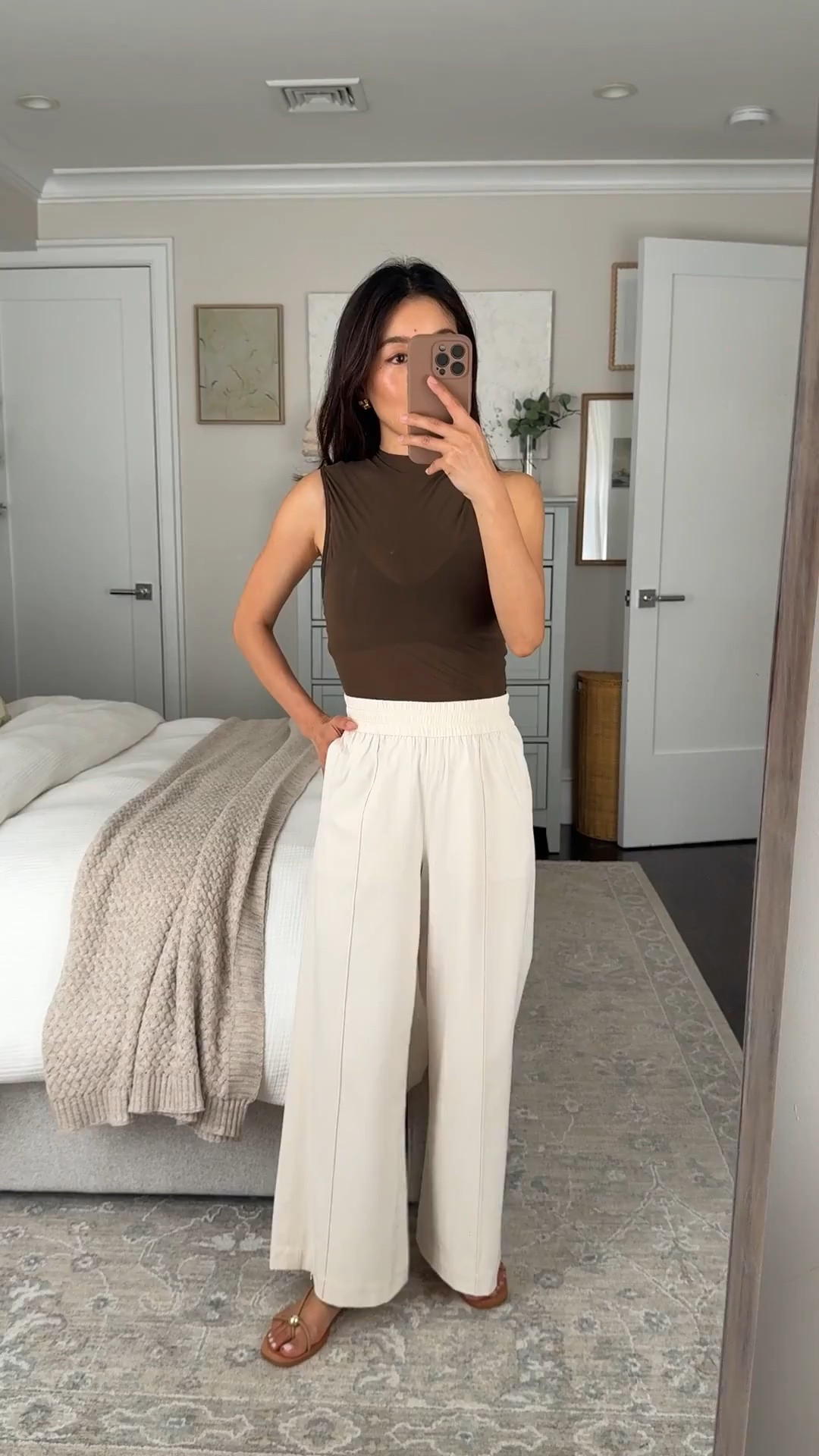 Sizing info below!
• Breezily wide leg pant xxs in the 25” crop length - TTS, 11” high rise, 12.25” across waist. Very airy, machine washable. 

Ivory and taupe are double layered, stripes and the other colors are single layer. The ivory shows a little creasing after prolonged sitting but the stripe and darker colors do not at all. 
• tank top xs - 2 pieces that include a sports bra and mesh overlay.

lululemon busy mom style, petite friendly airport travel pants, athleisure

#LTKPetite #LTKTravel #LTKmomlife
