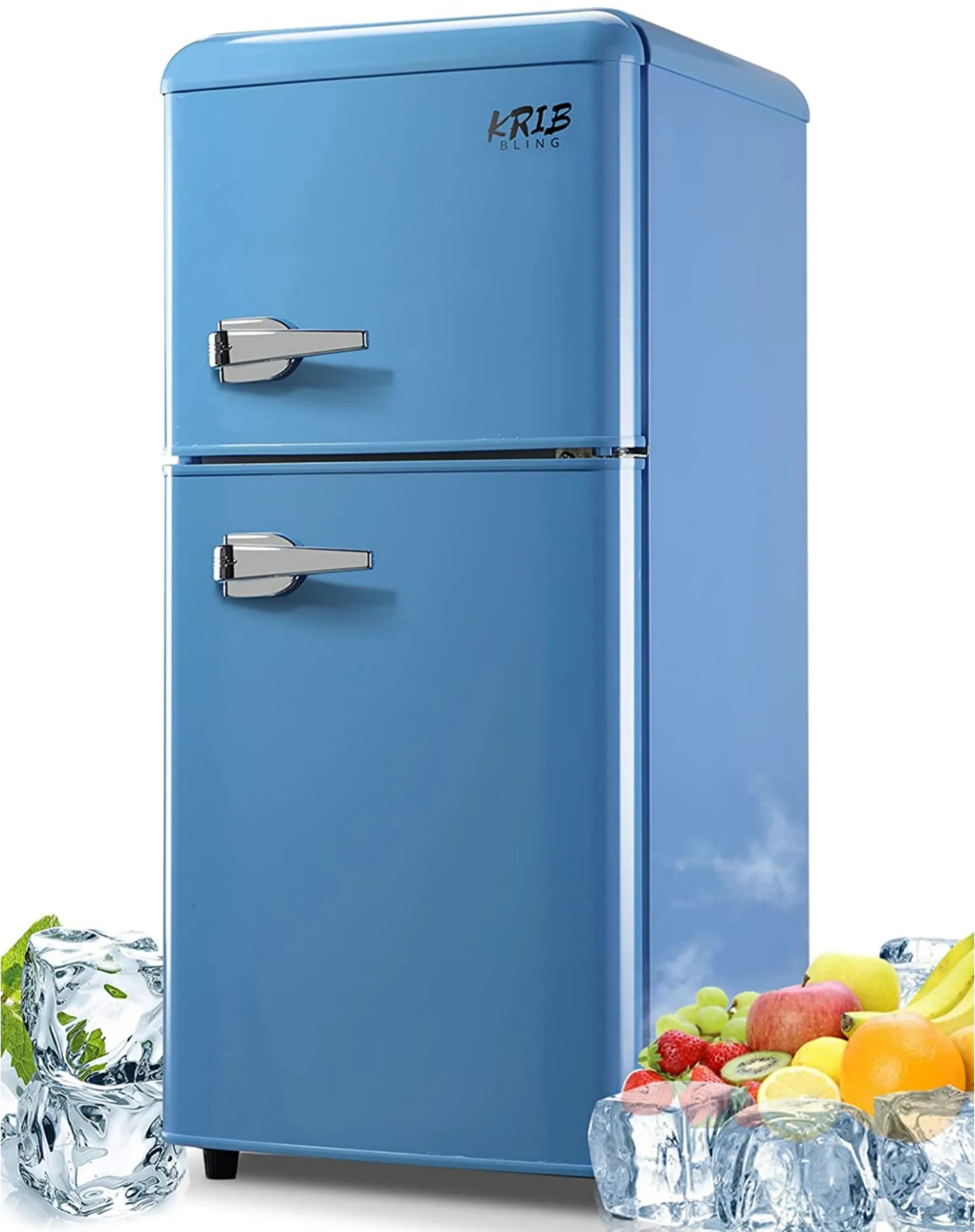KRIB BLING 3.2 Cu.ft 2 Doors Compact Refrigerators with Freezers, Retro Mini Refrigerators, Blue | Walmart (US)