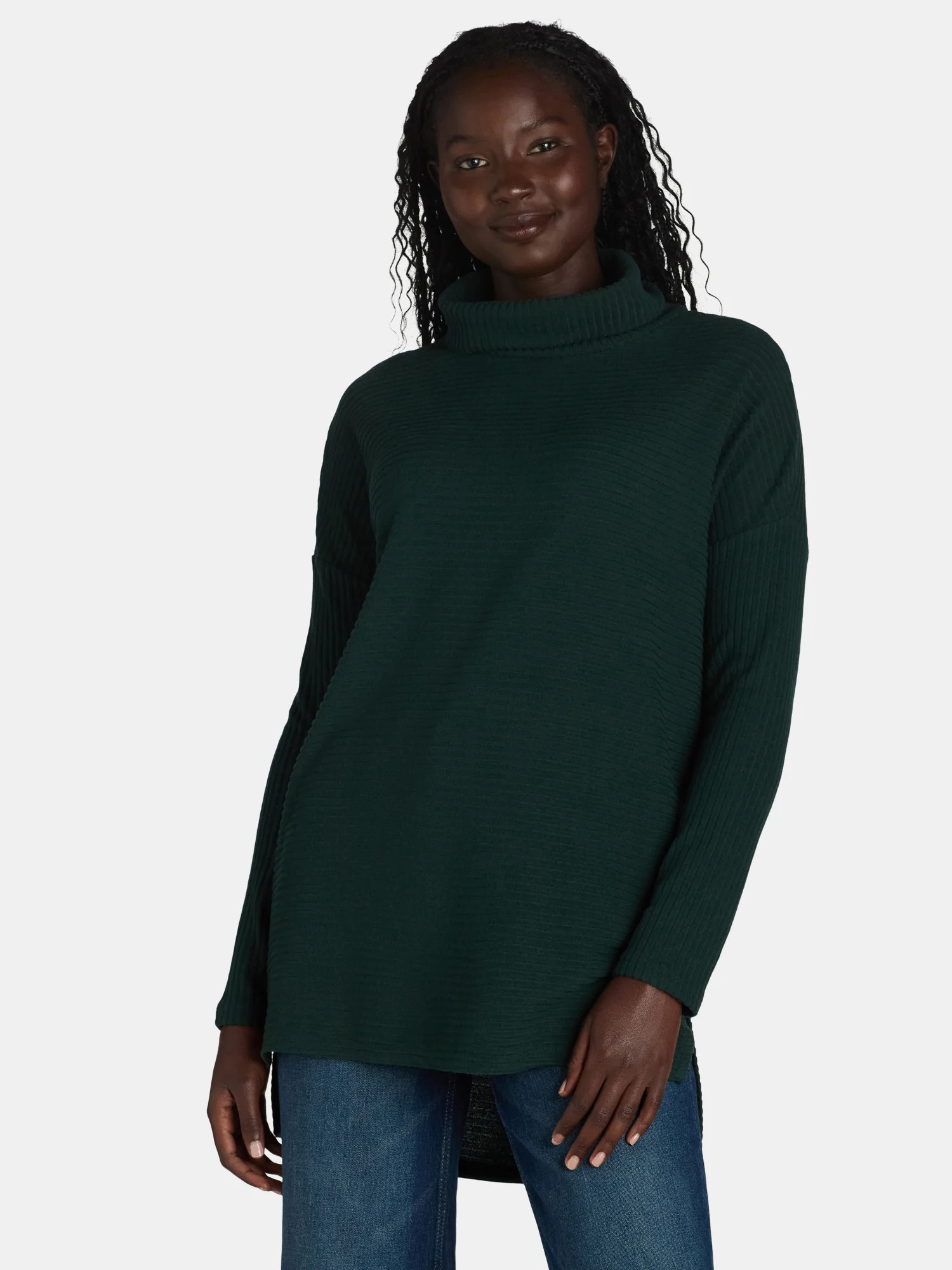Time and Tru Women's Rib Roll Neck Tunic, Size S-XXXL | Walmart (US)