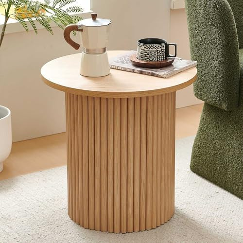 19 Inch Round Sofa Side Table, Round End Table for Small Spaces, Round Coffee Table with Oak Wood... | Amazon (US)