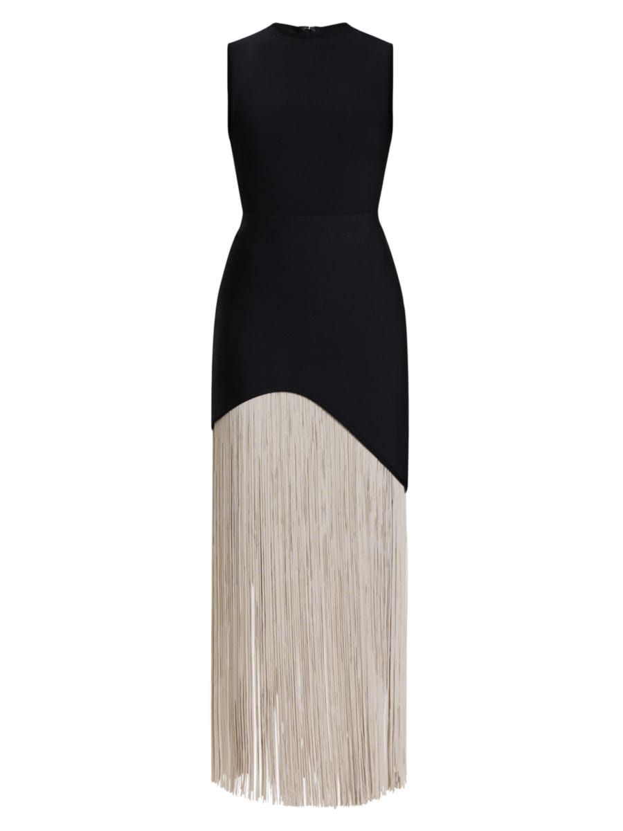Two-Tone Asymmetric Hem Fringe Gown | Saks Fifth Avenue