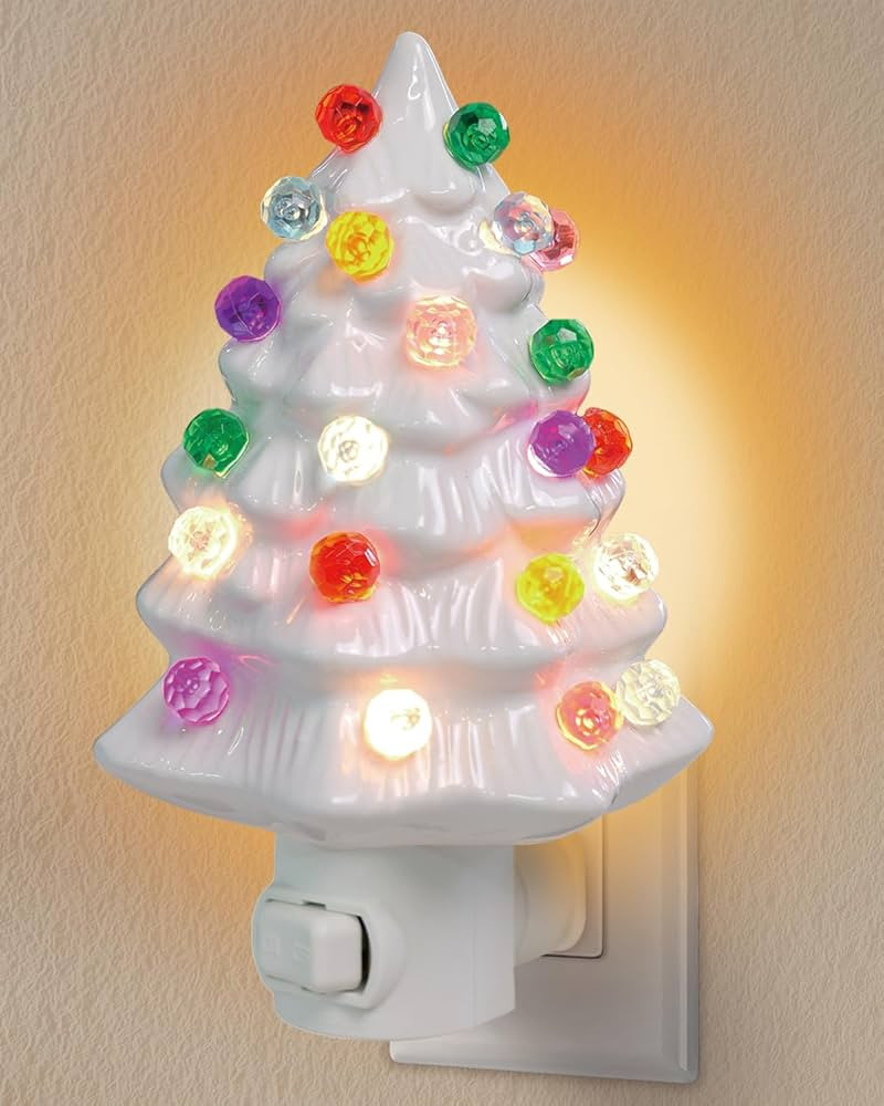 White Ceramic Christmas Tree Night Light,Nostalgic Christmas Tree Night Lights Plug into Wall,Cer... | Amazon (US)