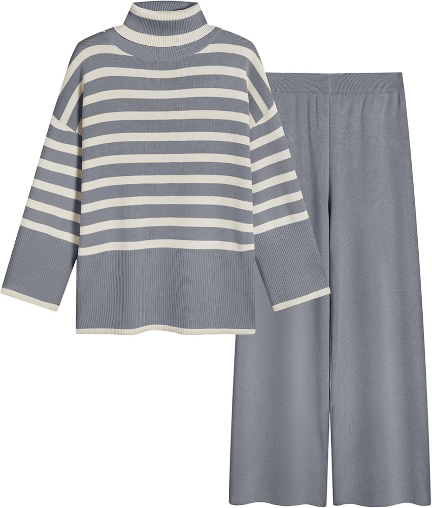 Tanming Women's Sweater Sets Long Sleeve Striped Jumper Tops Casual Knit Wide Leg Pants Sets | Amazon (US)