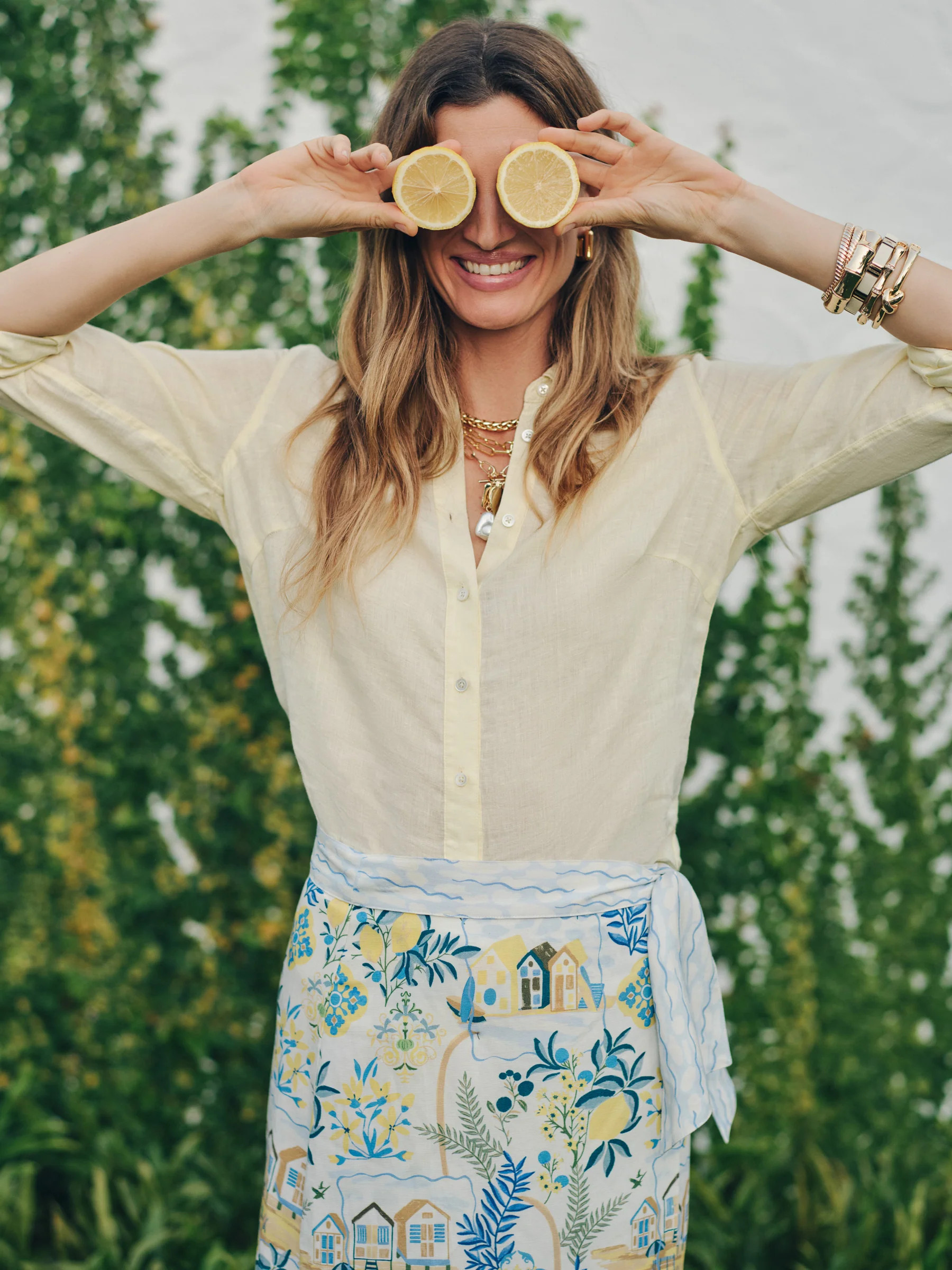 Lemon Solid Britt Linen Shirt   | Women's Tops | J.McLaughlin | J.McLaughlin