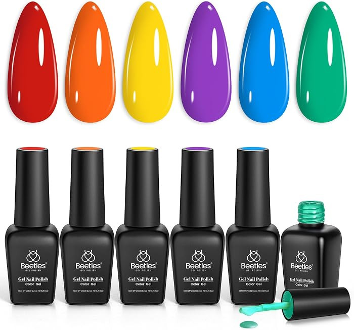 Red Yellow Blue Orange Green Purple Bright Colors Soak Off UV Nail Art Design Salon DIY Manicure ... | Amazon (US)