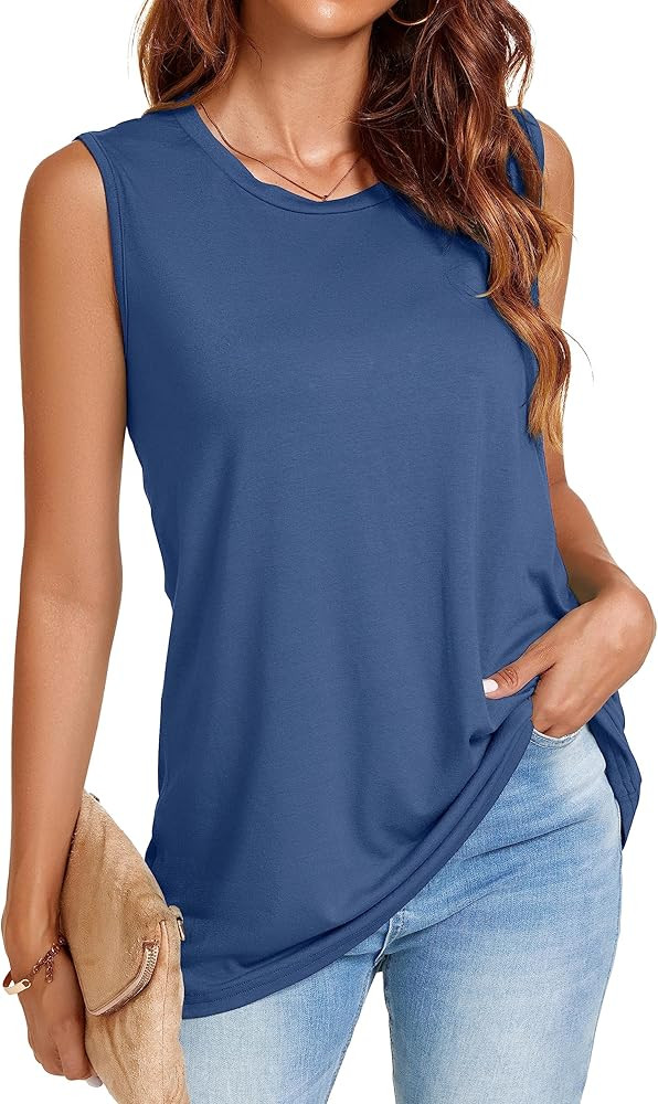 JOELLYUS Womens Tank Tops Summer Casual Crew Neck Sleeveless Top Loose Fit Basic Tunic Shirts | Amazon (US)
