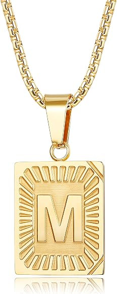 Stainless Steel Initial Pendant Necklace for Men Women Gold Plated Square Letter Pendant Necklace... | Amazon (US)