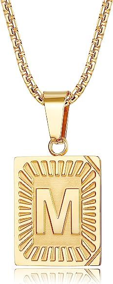 Stainless Steel Initial Pendant Necklace for Men Women Gold Plated Square Letter Pendant Necklace... | Amazon (US)