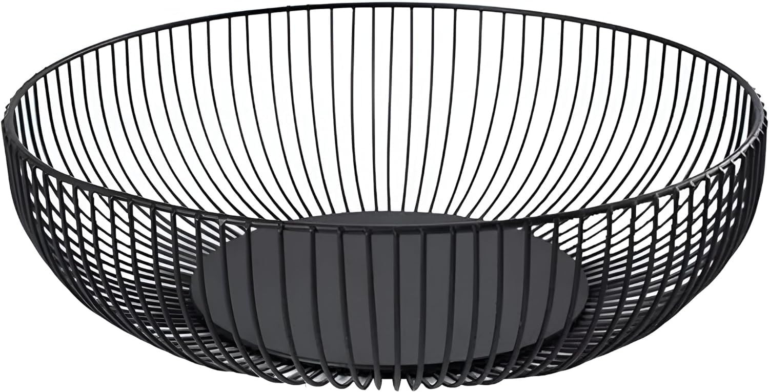 Fruit Basket, Black Fruit Bowl for Kitchen Counter, Round Wire Metal Basket Stand for Lemon, Bana... | Amazon (US)