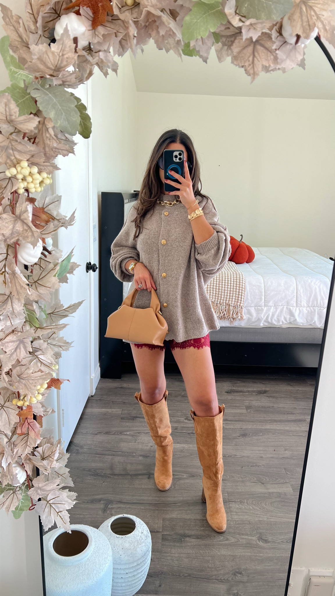 Casual sheet Thanksgiving outfit idea with lace shorts and oversized cardigan with gold buttons

#LTKFindsUnder50 #LTKSeasonal #LTKStyleTip