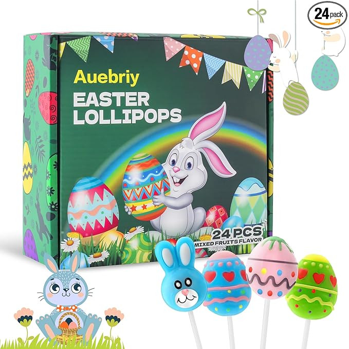 Auebriy Easter Lollipops Suckers, 24 Fruit Flavored Easter Candy Individually Wrapped Bulk with G... | Amazon (US)