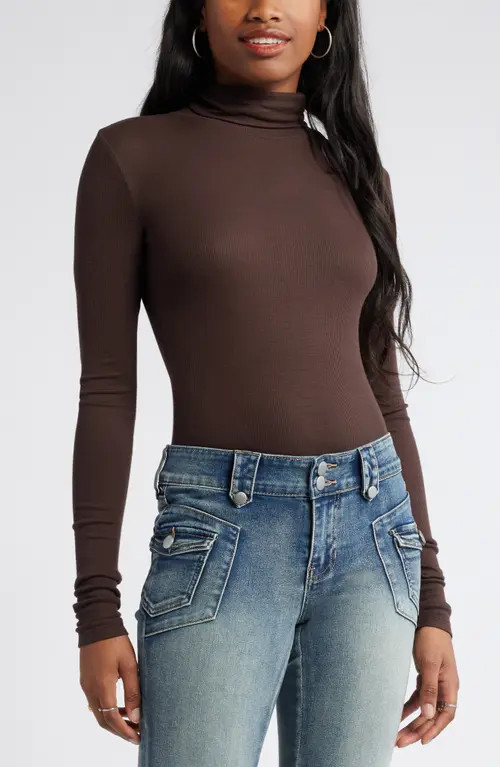 BP. Turtleneck Rib Top in Brown Coffee at Nordstrom, Size Xx-Small | Nordstrom