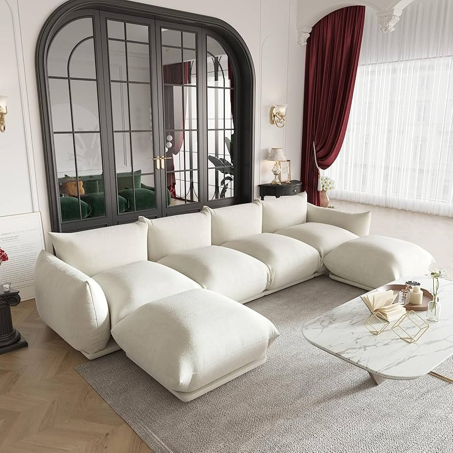 JACH130 U-Shaped Sectional Sofa, Minimalist Chenille Modular Sofas Couches, Luxury Modern 6-Seat ... | Amazon (US)