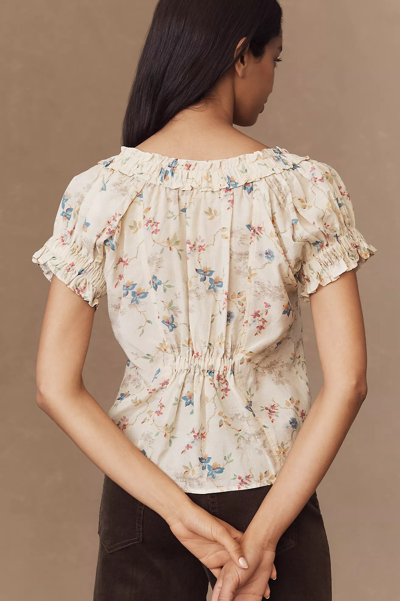 Pilcro Sheer Ruffle Puff-Sleeve Blouse | Anthropologie (US)