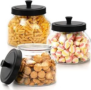 AVLA 3 Pack Glass Jars with Metal Lid, 58 OZ Clear Cookie Candy Jar, Food Storage Container with ... | Amazon (US)