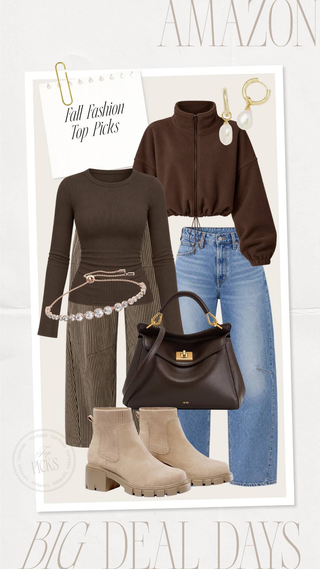 Fall fashion finds currently on sale with Amazon's Big Deal Days!

fall style, fall outfit, fall looks, chocolate brown, brown jacket, fleece jacket, sherpa jacket, cropped jacket, brown shirt, long sleeve shirt, long sleeve too, barrel jeans, brown pants, Chelsea boots, lug sole boots, neutral shoes, fall shoes, fall footwear, bracelet, pearl earrings, brown handbag, fall handbag, purse, neutral fashion, neutral style, mom style, mom looks, mom outfit, casual looks, casual outfit, casual style, fall boots 

 #LTKgrwm #LTKootd #LTKSaleAlert