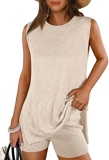 ANRABESS Women Summer 2 Piece Outfits Sleeveless Knit Sweater Top & Shorts Soft Lounge Sets Trave... | Amazon (US)
