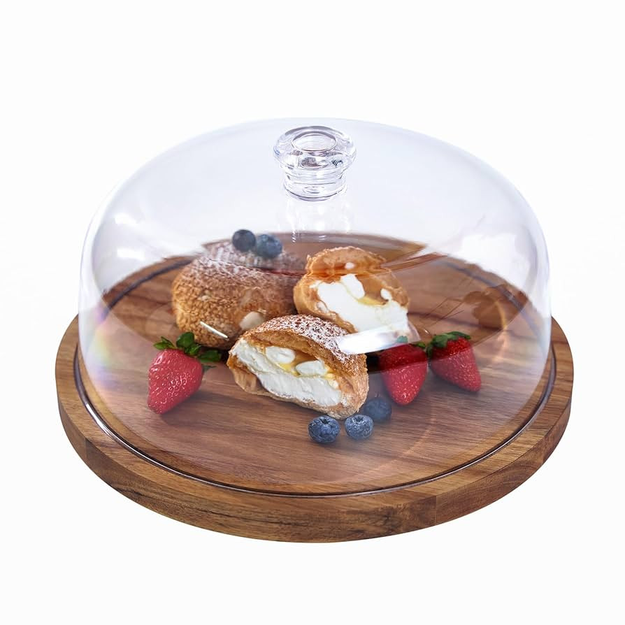 Cake Stand with Lid, Acacia Wood 12in Round Cake Holder, 2-in-1 Dessert Table Display Set & Charc... | Amazon (US)